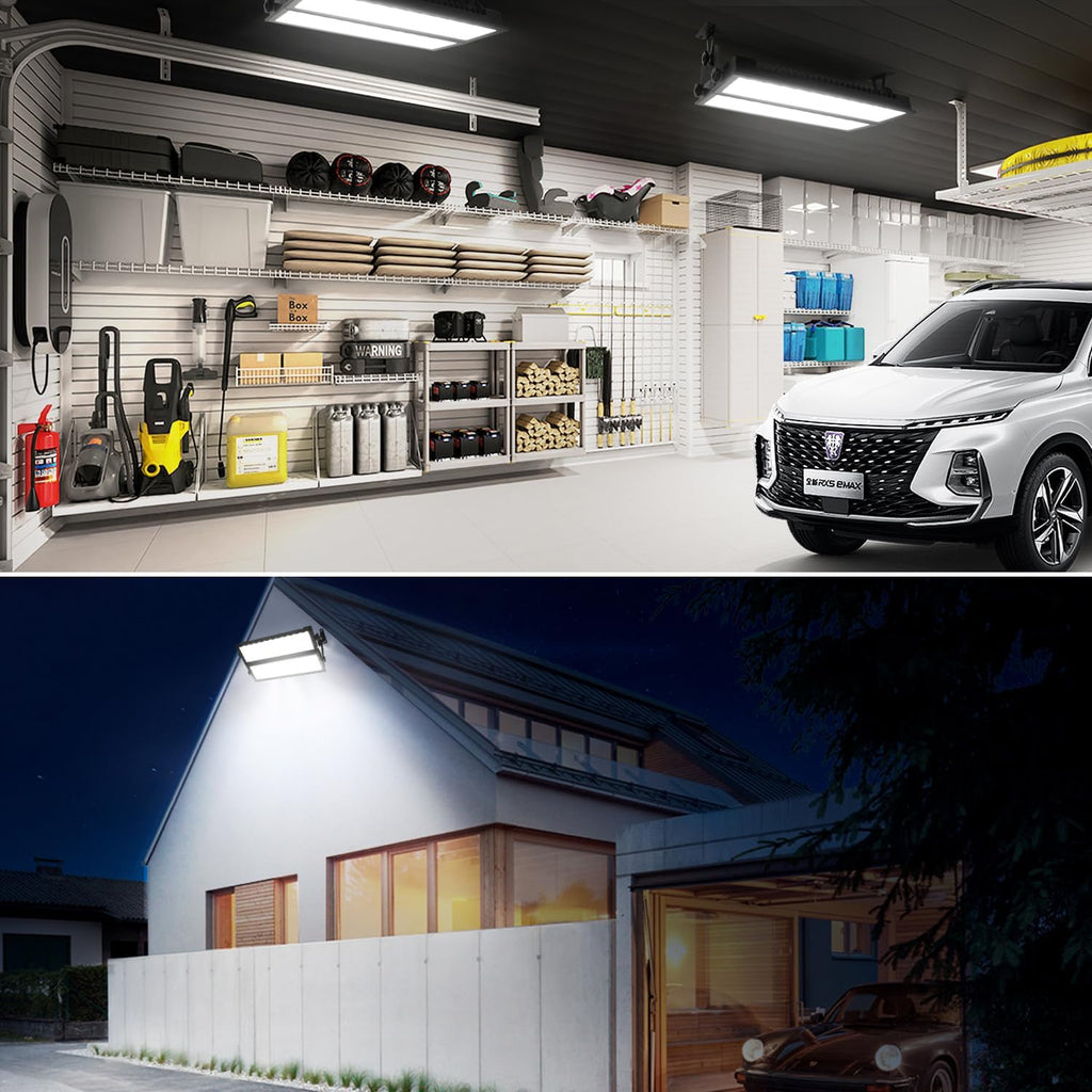 2 Pack LED Shop Light for Garage, 120W 10000lm 5000K Daylight LED High Bay Light, IP66 Waterproof Outdoor Flood Light with US Plug 5FT Cable for Workshop Yard Garage Factory Area Lighting Fixture
