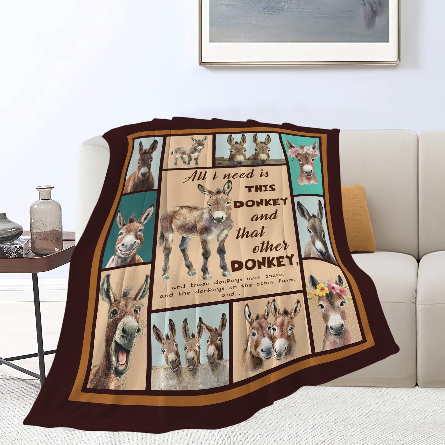 Donkey Blanket Donkeys Throw Blanket Flannel Stuff Merch Cozy Decor Fleece Plush Fuzzy Warm Soft Lightweight Bedding Gifts for Lover Girls Women Men Boy Couch Sofa 80"X60"
