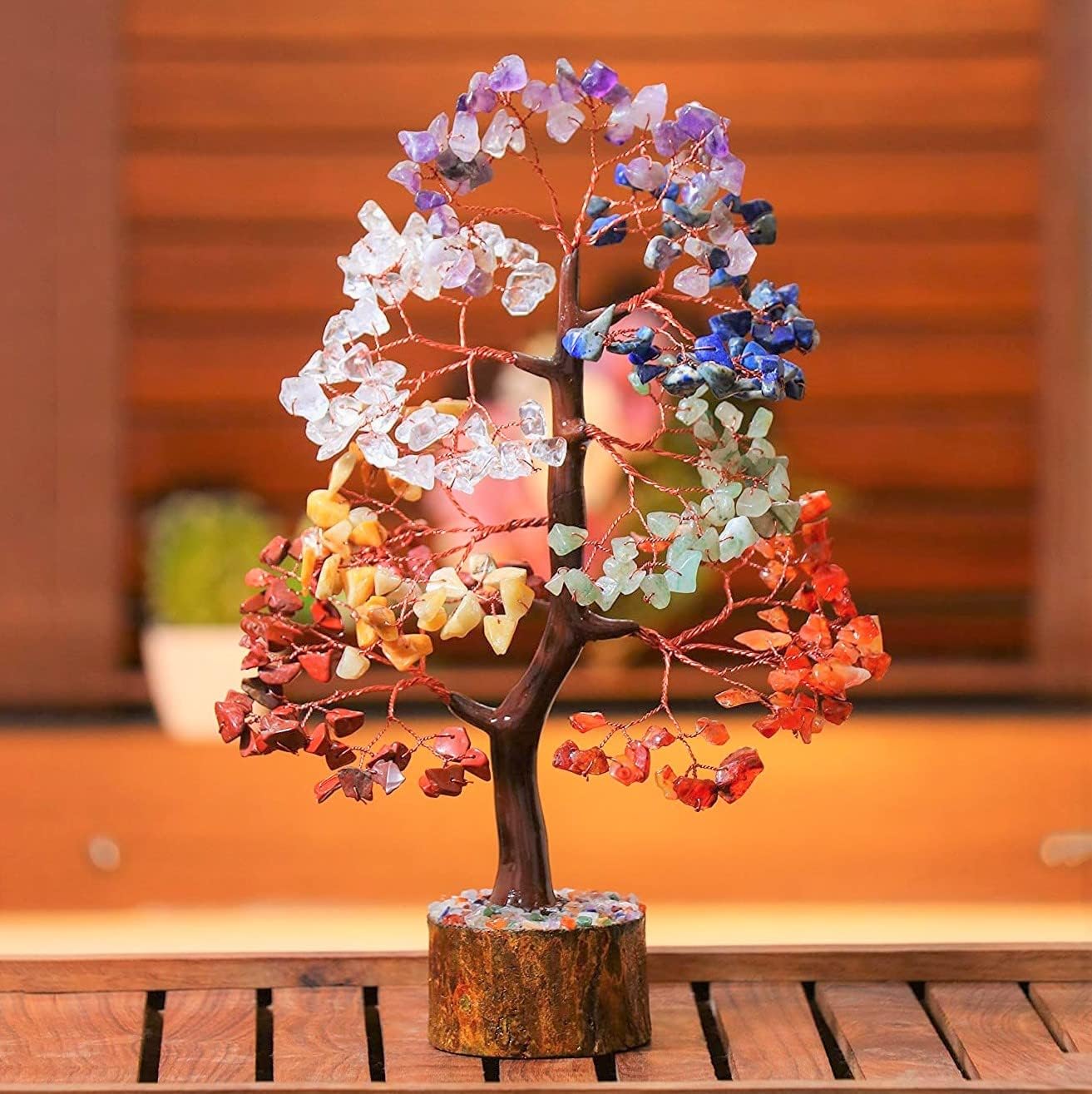 Crocon Chakra Tree of Life Gemstone for Positive Energy Seven Chakra Crystal Tree Healing Stones Feng Shui Money Bonsai Attract Good Luck Home Decoration Ornament Spiritual Gift