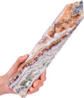 JIC Gem Natural Large Quartz Crystal Stone Striped Agate Gemstone Tower Point 6 Faceted Chrysocolla Crystal Healing Wand Reiki Chakra Decor 4.4-4.8 Lbs