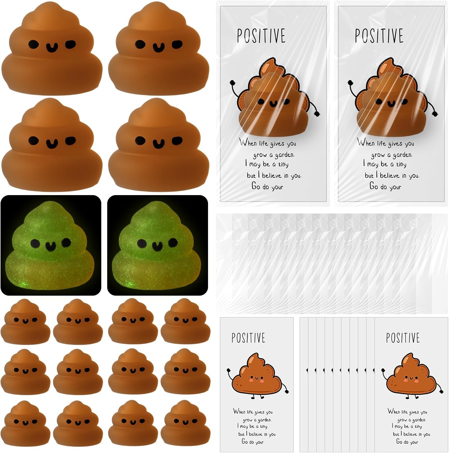 Wettarn 30 Sets Positive Stool Stress Ball Gifts Bulk Office Christmas Appreciation Gift Cute Emotional Luminous Stool Squeeze Inspirational Cards Mini Stress Relief Ball for Coworker Nurse Staff