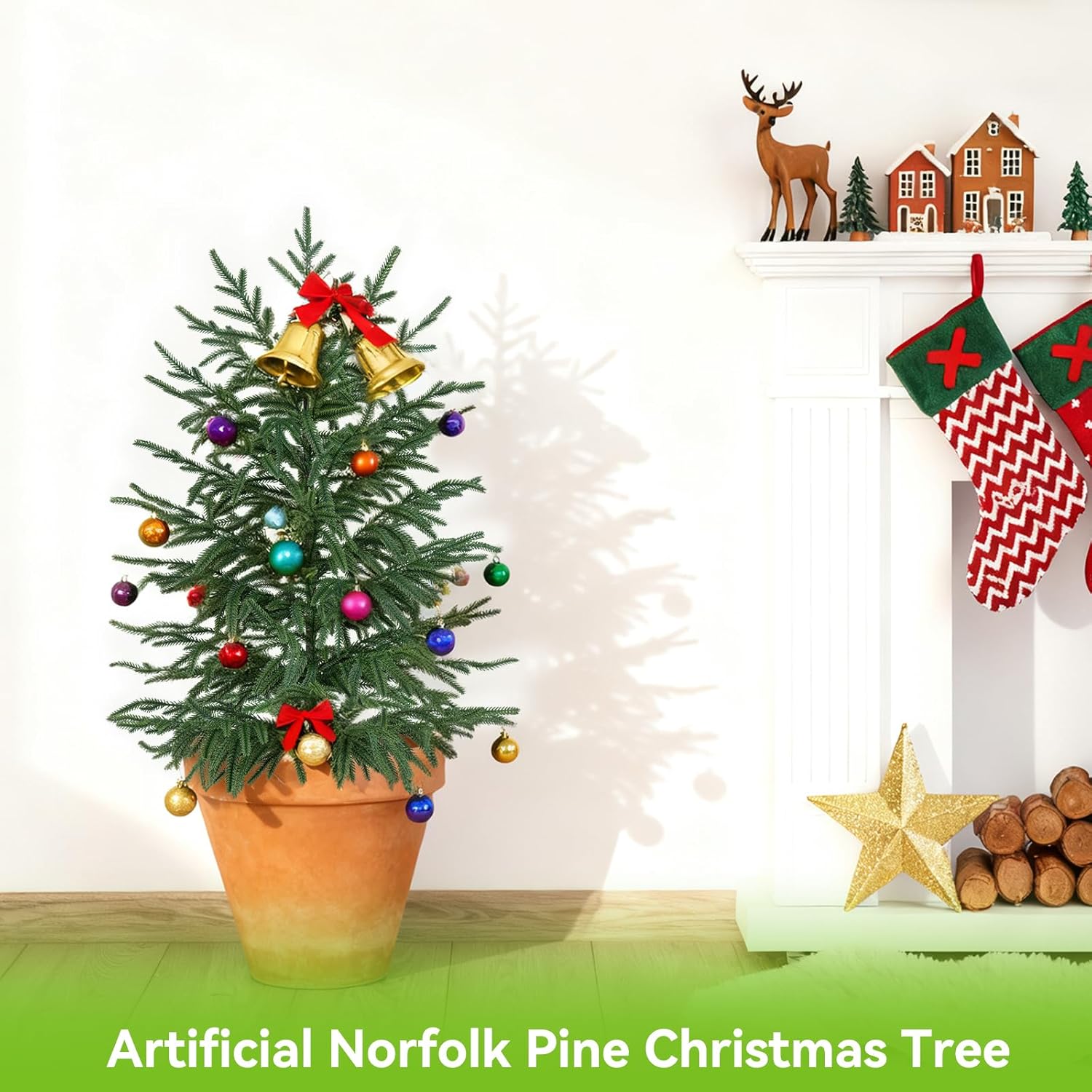 3FT Artificial Norfolk Pine Tree, 2pc Artificial Christmas Tree Faux Potted Plants for Front Porch Christmas Indoor Outdoor Decor