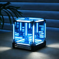 Infinite Space Abyss Lamp, Creative 4D Infinite Space Abyss Night Light with Touch Dimming, Rechargeable LED Hyper Cube Night Light for Gaming Setup Futuristic Room Décor (Blue, Stepless dimming)