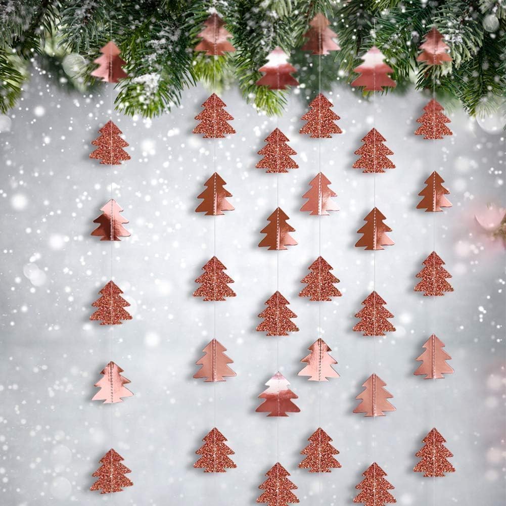 Cheerland Rose Gold Tree Garland Christmas Streamer Woodland Theme Party Decoration Xmas Hanging Backdrop Tree Banner Decor for Winter Birthday Party Christmas New Year Decorations