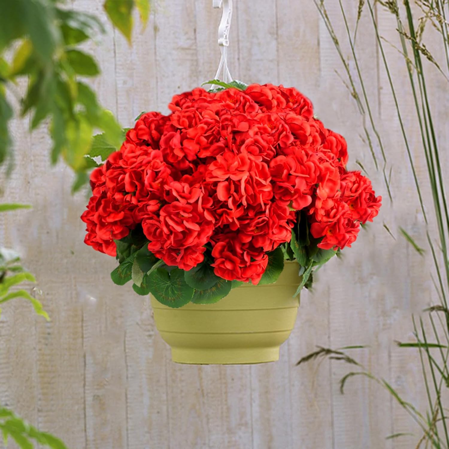 6 Bundles Artificial Flowers for Outdoors, Faux Geraniums Artificial Flowers Realistic, Faux Plants Outdoor UV Resistant for Garden Patio Porch Window Box Home Indoor Outdoor Decor (12, Red)