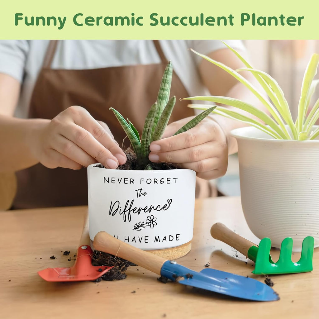 Funny Succulent Planters for Indoor Plants, Coworker Thank You Gifts, Farewell Going Away Appreciation Inspirational 3.5 inch Ceramic Cactus Planter Pots for Women Men Friend Boss Lady (No Plants)