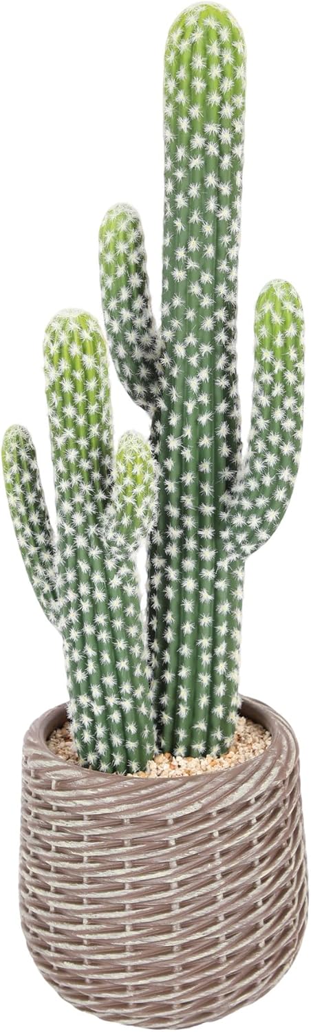 bellacat 25in UV Resistant Fake Cactus with Brown Decorative Pot, Realistic Faux Cactus Plants Indoor, Artificial Cacti for Table Living Room Office Porch Home & Outdoor Decor
