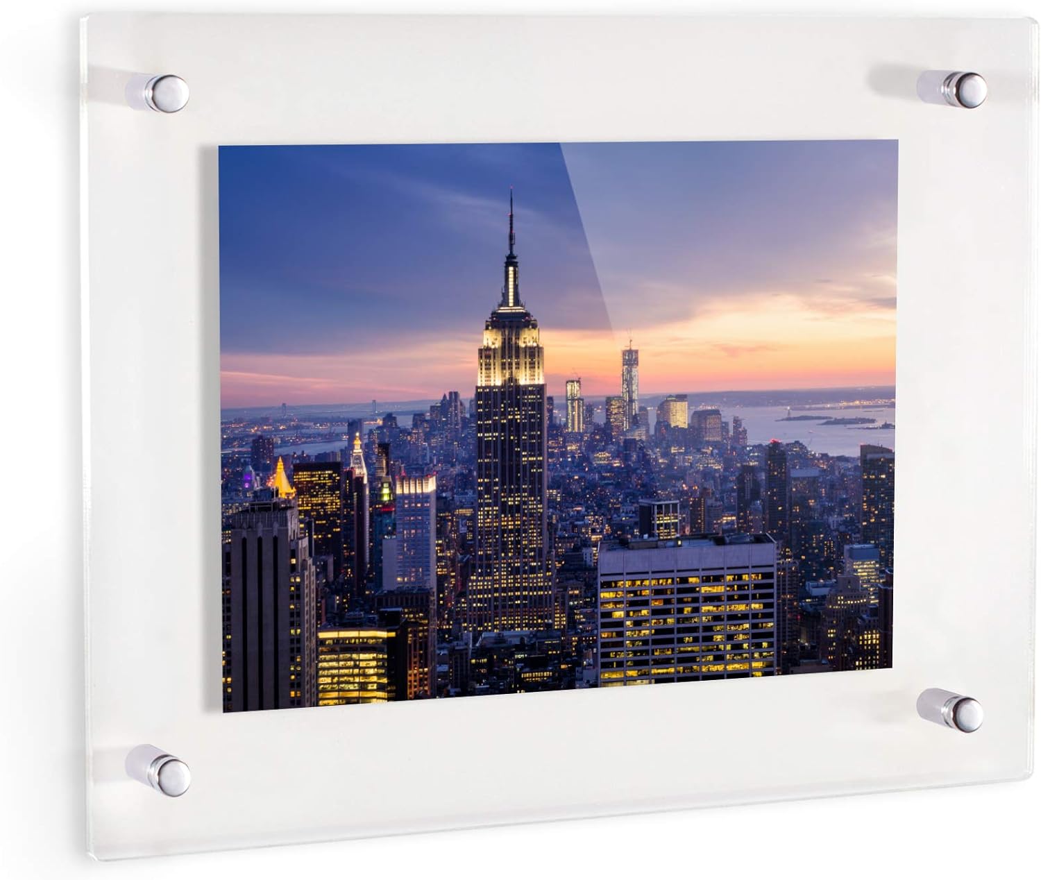 ArtToFrames 14x16 Inch Double Panel Floating Acrylic Picture Frame (Full Frame is 18x20) comes with Chrome Standoff Hardware, Made in the USA, 4 Pack