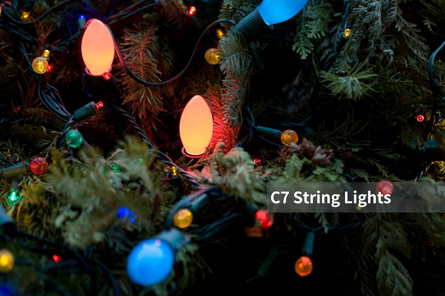 Couah 2 Pack 50 Ft C7 Christmas String Lights, Vintage Christmas Lights with 54 Multicolor C7 Light Bulbs Outdoor C7 Christmas Lights for Christmas Tree Party Backyard Wedding