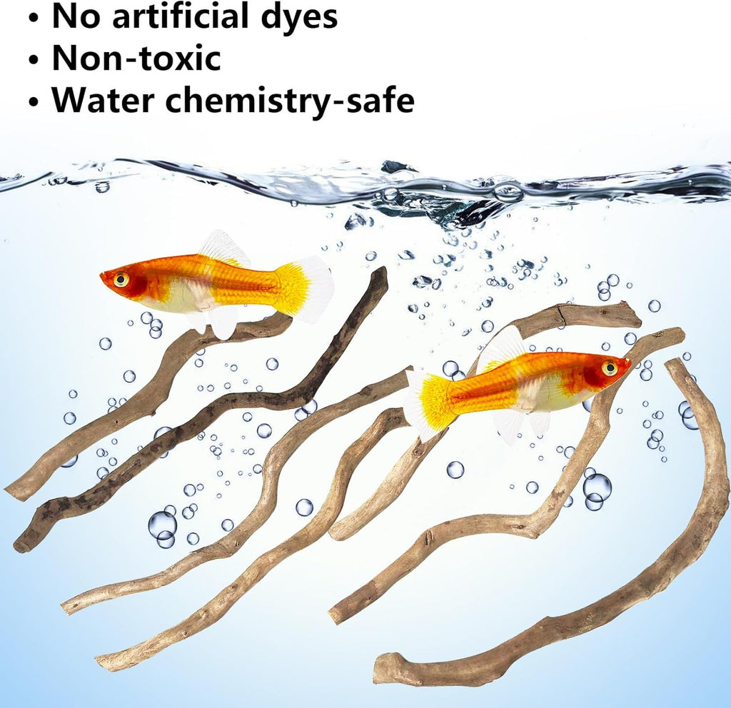 Hamiledyi Natural Driftwood for Aquarium Decor - Red Moor Wood 10"-15" Long Assorted Shapes (400g) Safe Branches for Fish Tank & Reptile Habitat - Natural Aquarium Wood Decorations (Medium Branches)