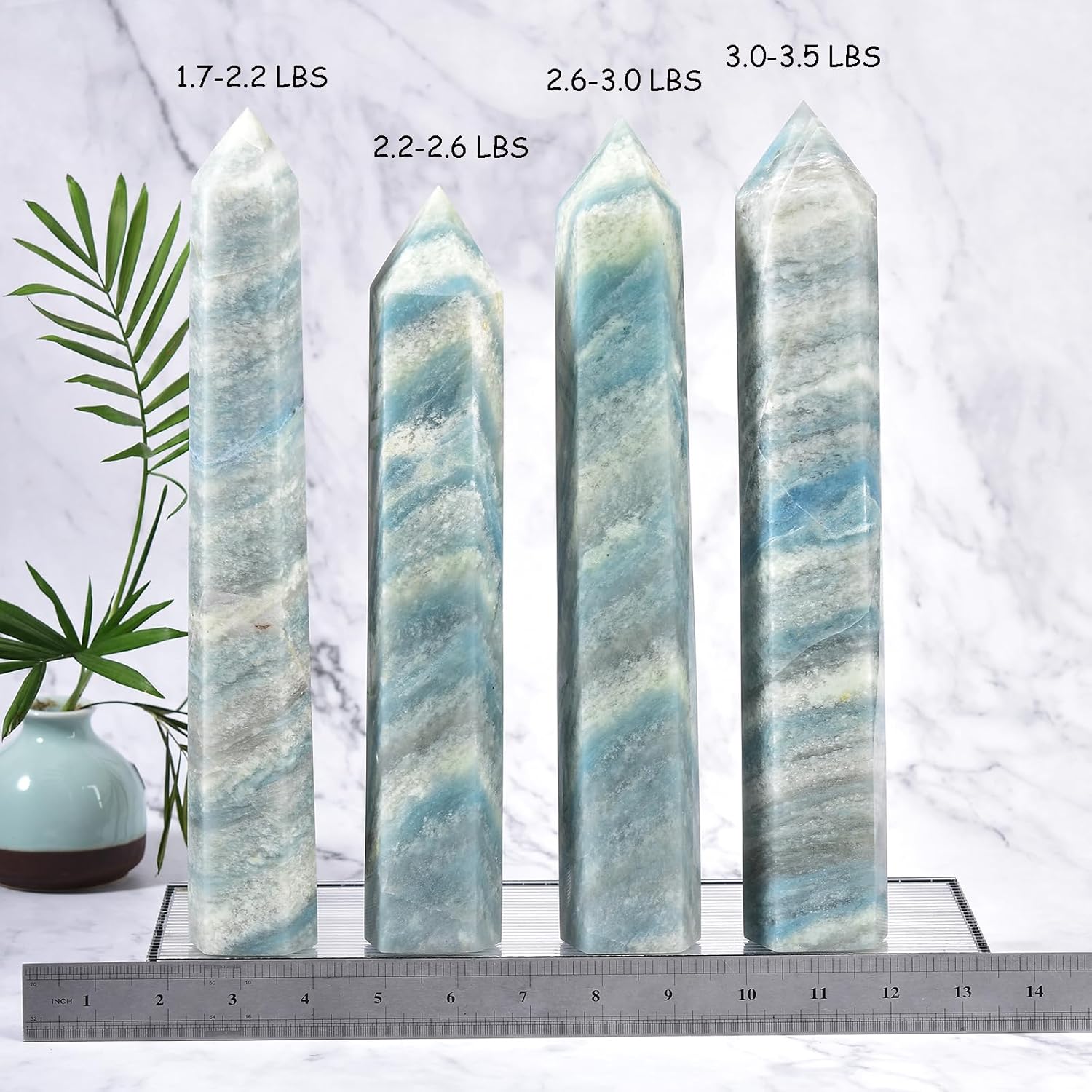 JIC Gem Natural Trolleite Obelisk Tower Wand Large Healing Crystal Point Wand 6 Faceted Reiki Chakra Meditation Therapy Home Decor Crystal Gift 1.7-2.2 Lbs