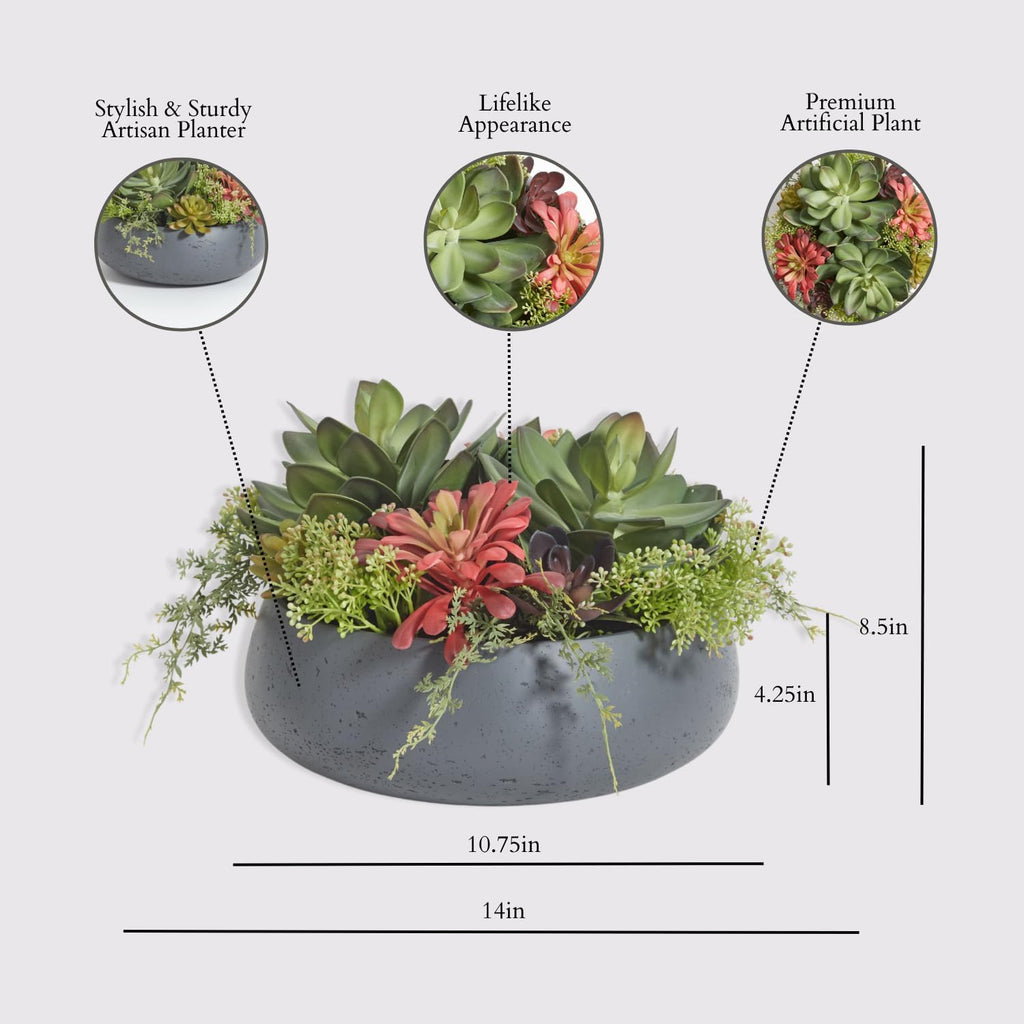 CG Hunter Faux Succulent Arrangement, Premium Artificial Indoor Plant Enhances Interior Design, Display on Any Surface in Your Home Adding an Inviting Touch of Nature, Grey Planter Pot Included