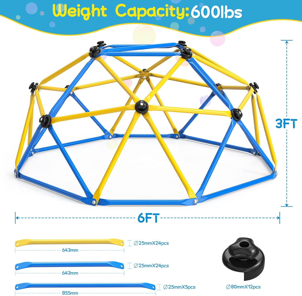 GIKPAL Climbing Dome, Upgraded 6FT Geometric Dome Climber with Climbing Grip for Kids Indoor Outdoor Play Equipment, Supports 600LBS Jungle Gym Playground Backyard Play Centre, Easy Assembly