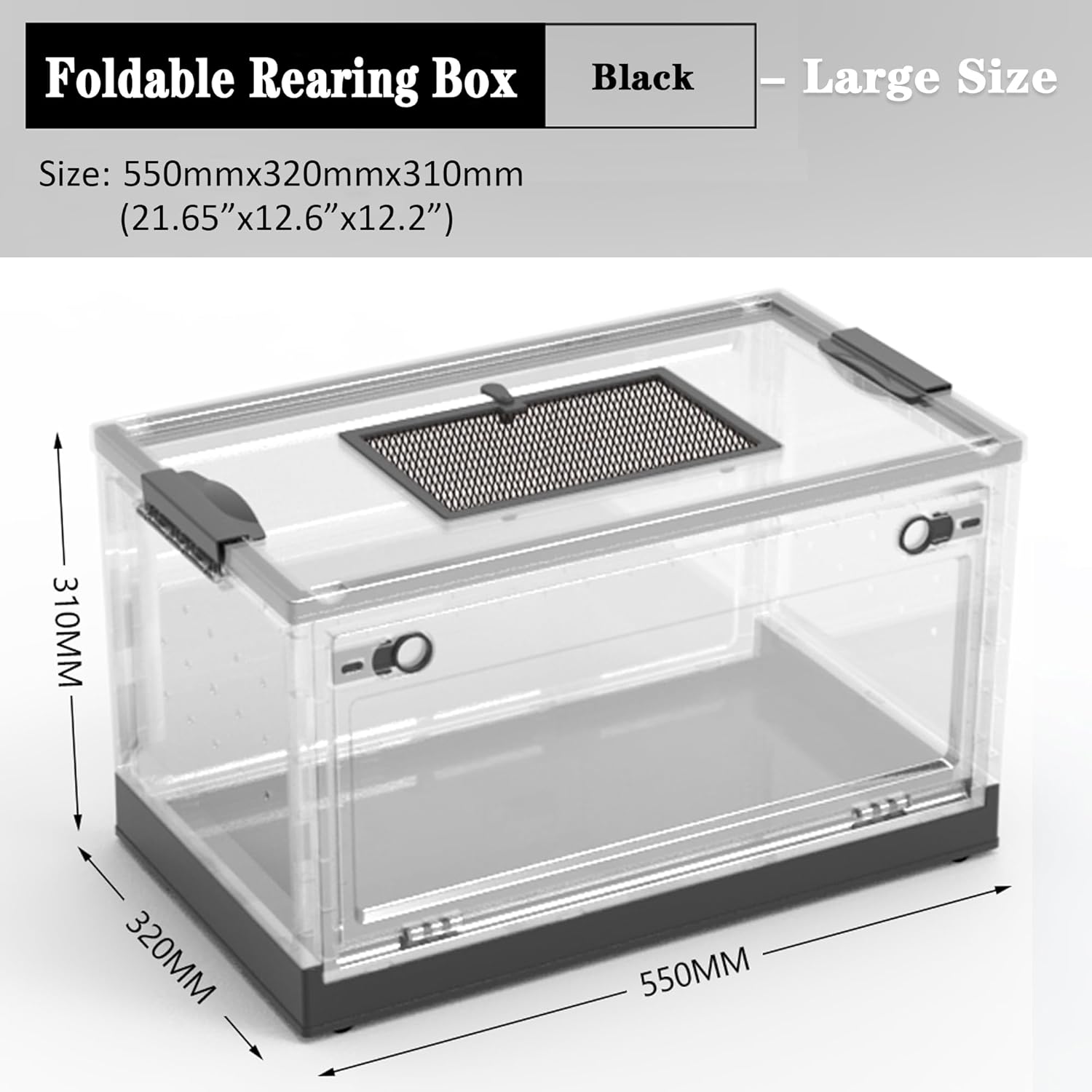 Large Snake Reptile Tank Amphibians Habitat Cages Sliding Screen Top for Lizard,Gecko, Frog, Hamster Animals(21.65"x12.6"x12.2") (Black)