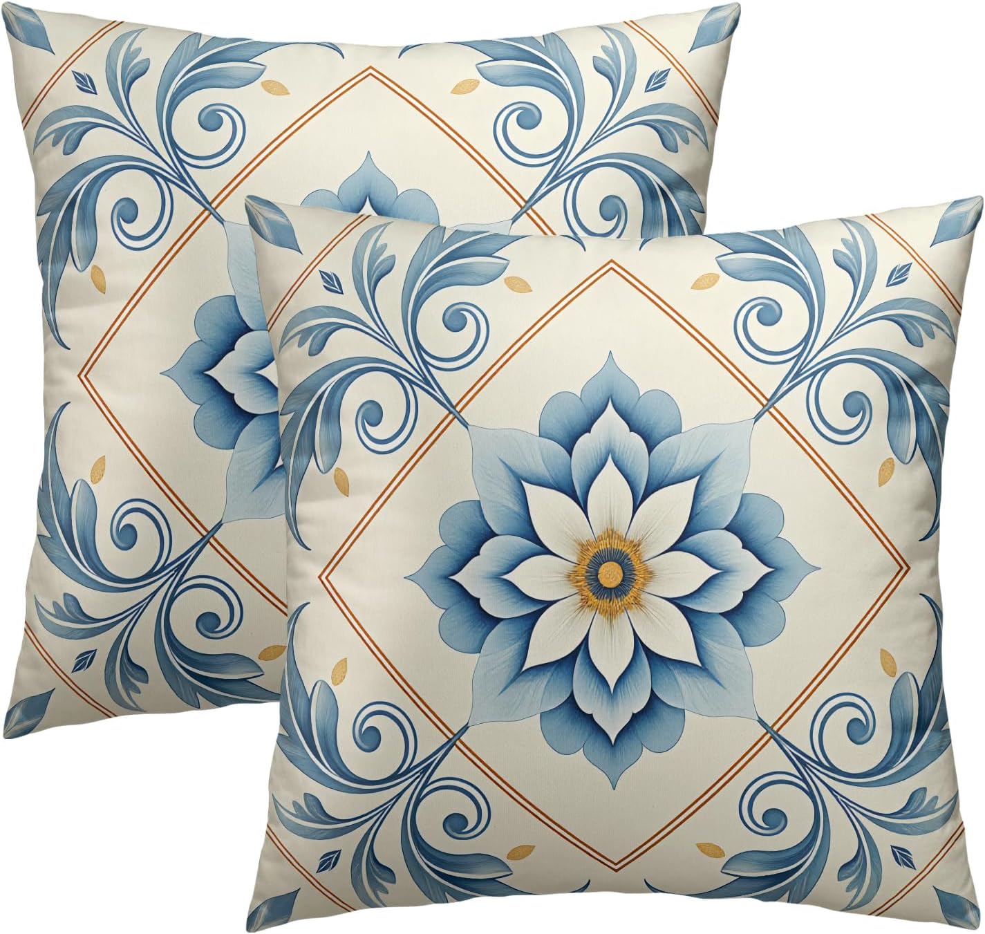 Oriental Blue & White Floral Throw Pillow Covers Set of 2 Ultra-Soft Pillow Shams with Hidden Zipper,Durable for Sofa Bed Car Decor & Gift 18x18IN