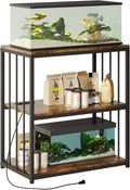 20 Gallon Fish Tank Stand with Power Outlet, Aquarium Stand with Shelf, Metal Reptile Terrarium Tank Stand, 3-Tier Adjustable Storage Shelves, 28''L×15.7''W×30''H, Retro Brown