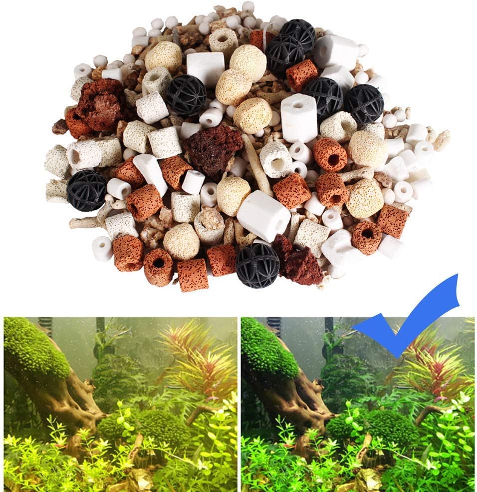 GOLDEAL Bio Balls Ceramic Rings Set, Aquarium Biological Filter Media with Mesh Bag for Fish Tank and Pond, Fish Tank Filter, Decorations, Accessories (1.1lb,1Pack)