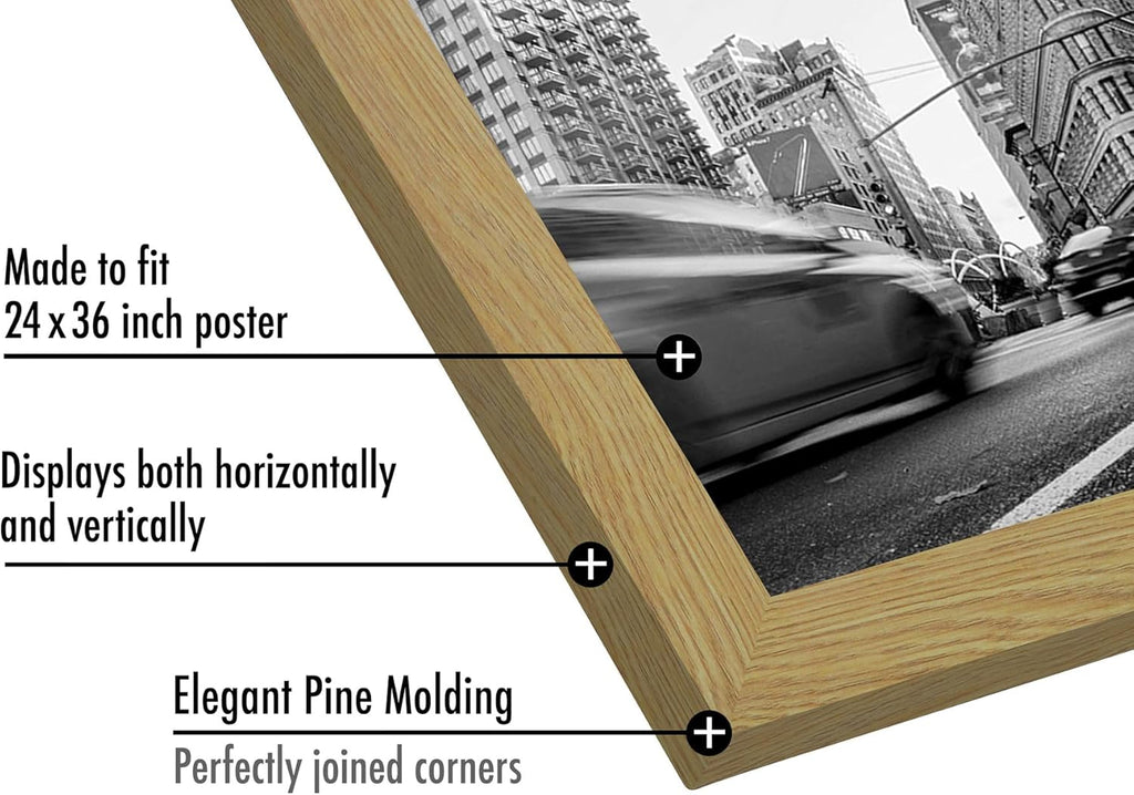 Americanflat 24x36 Poster Frame with Polished Plexiglass - Wide Picture Frames Made of Engineered Wood for Vertical or Horizontal Wall Display - Epic Collection - Pine