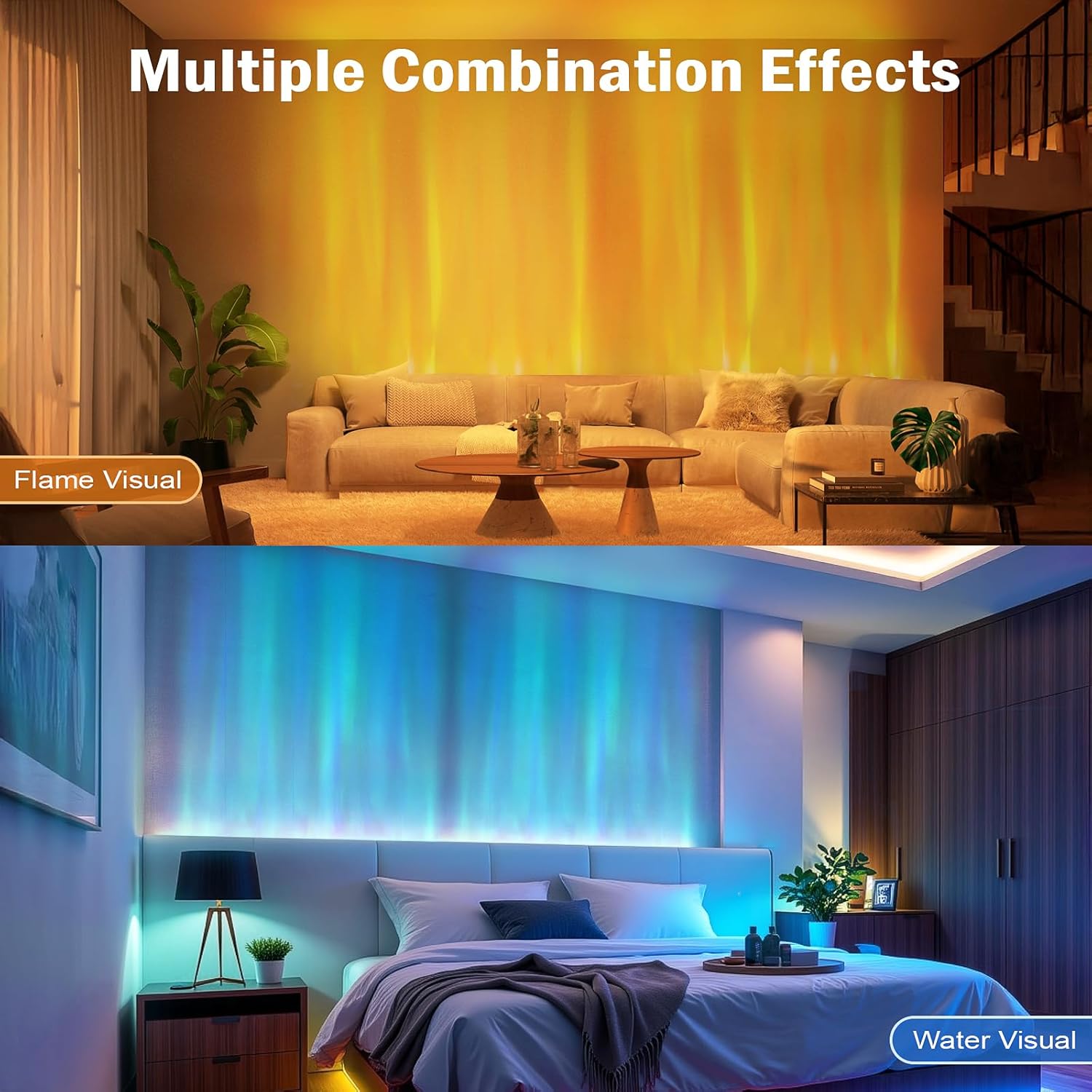 RGBW LED Ocean Wave Lights, Water Wave Projection Wall Light, Cool Ambient Lighting for Bedroom Gaming Room Decor, Romatic Color Changing Show Projector Lamp for Home Men's Lounges Bars