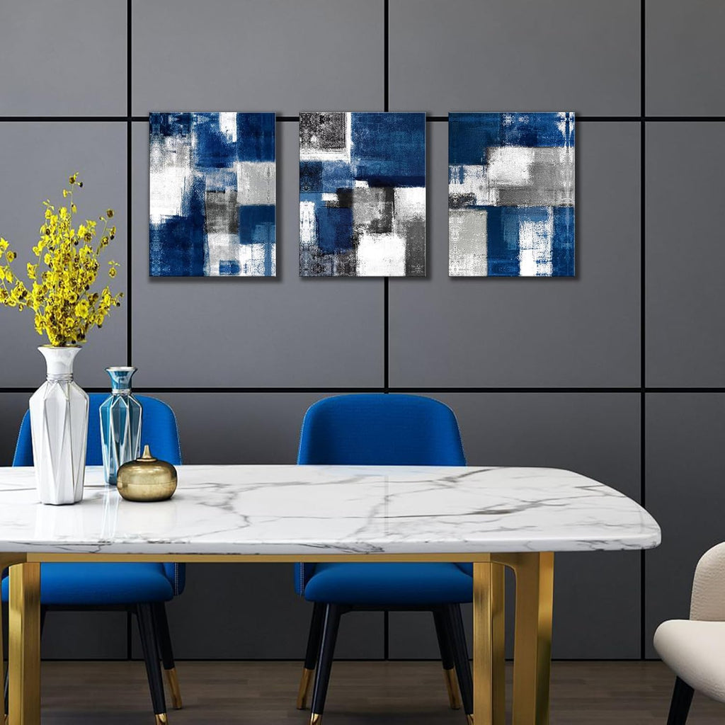 The Mode Art 3 Panels Picture Canvas Print Blue Abstract Poster Photo Painting Modern Wall Artwork for Home Office Living Room Bedroom Decor Gallery Wrap 12x16inch (Multi)
