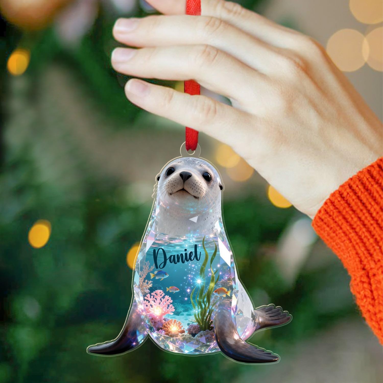 Seals 2D Flat Acrylic Ornament, Personalized Seals Animal Sea Christmas Ornament 2025, Sea Seal Holiday Decorations, Gift for Ocean Lovers Friend, Customized Name Seal Ornaments Keepsake