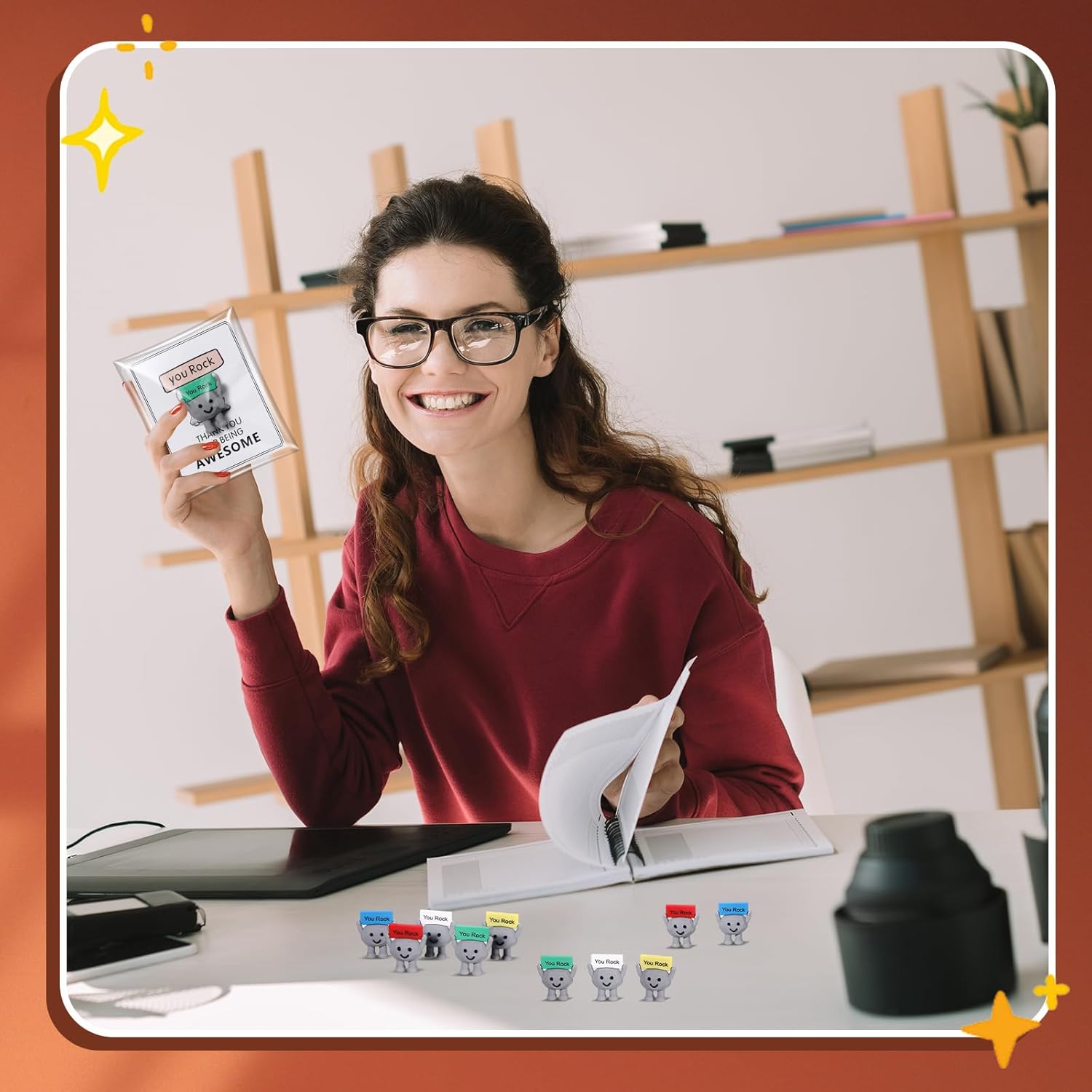 Gejoy 150 Pcs You Rock Gifts Set Include 50 Mini Rubber Rock 50 Motivational Card 50 Package Bag Positive Inspirational Gifts for Being Awesome Employee Coworker Staff Teacher Team Friends