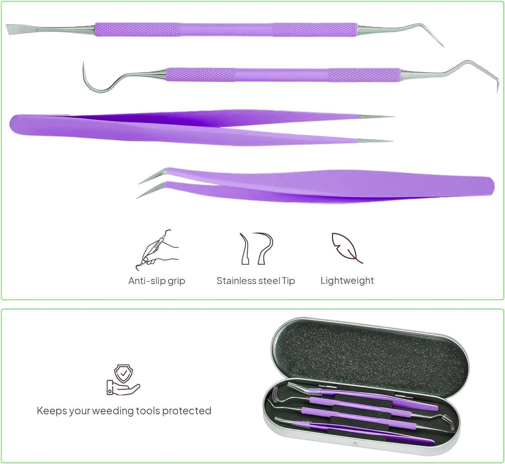 Premium Vinyl Weeding Tool Kit - Precision Stainless Steel Weeder - Hook and Pick with Fine Tweezers Crafting Set for Cricut Vinyl - by iVyne (Purple)