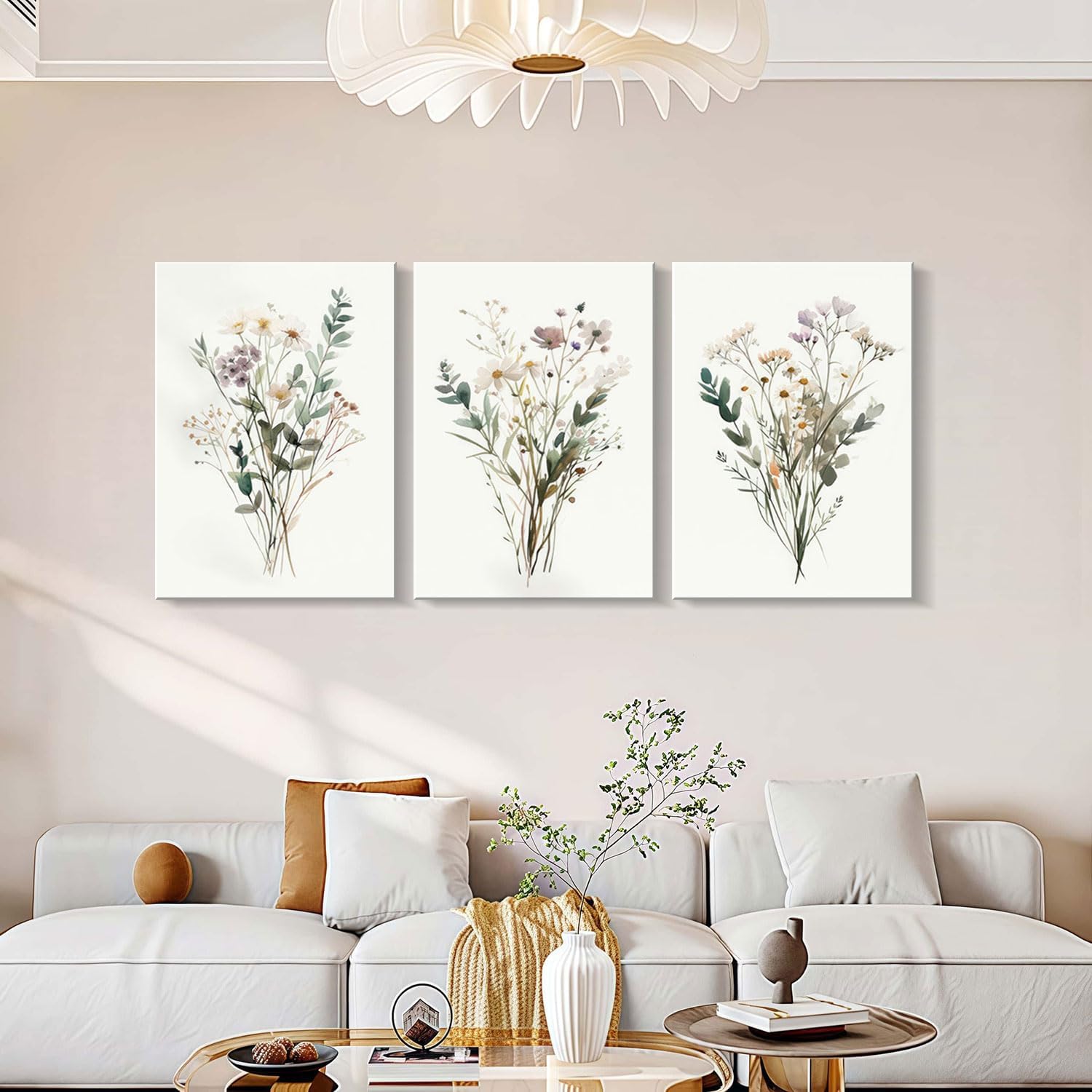 3pcs Framed Plants Flowers Wall Art Decor Canvas Print Nature Style Farmhouse Picture Poster Gallery Bedroom Living Room Studio Kitchen 12x16 Inch Ready to Hang