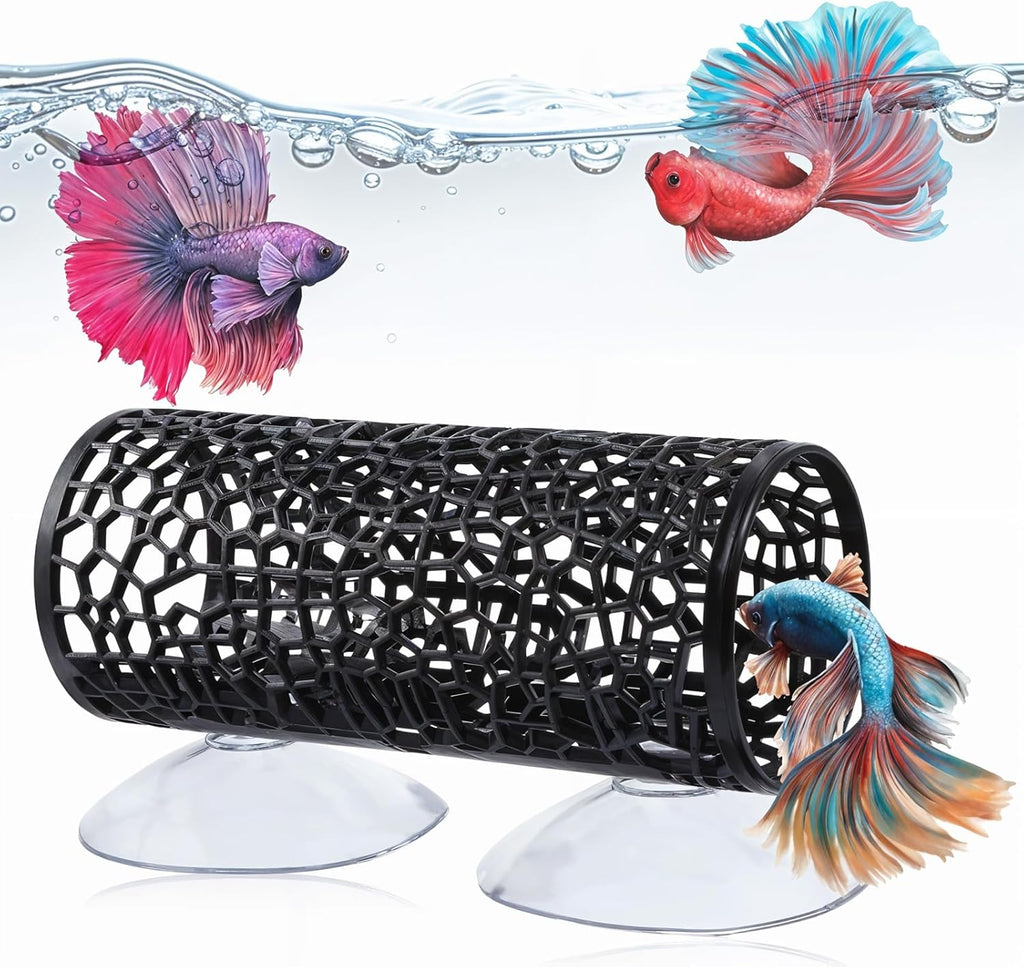Betta Fish Toys, Black Betta Fish Tunnel Hammock, Safe Aquarium Decor for Smallfish Shrimp, Bettas Tank Accessories with Suction Cups Perfect for Hideout and Play Area