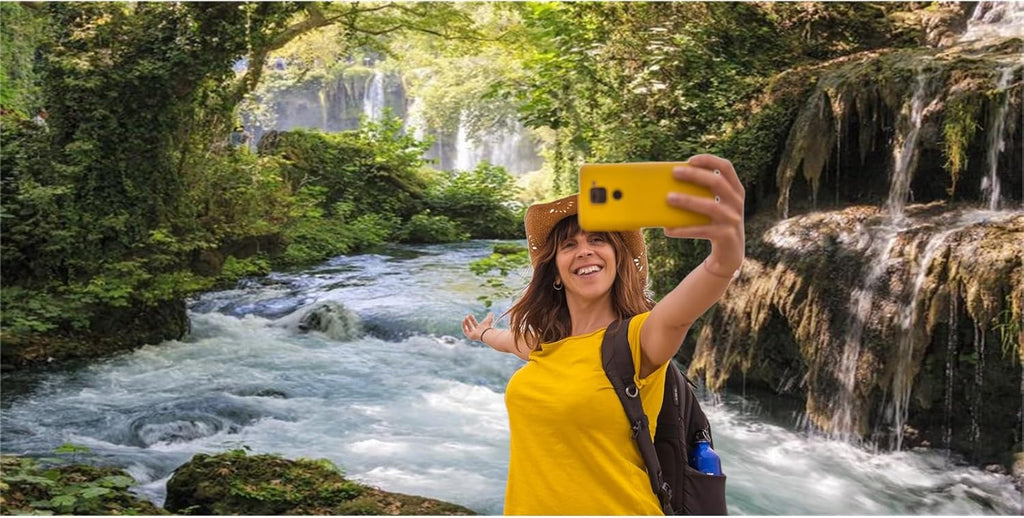 Baocicco 15x10ft Vinyl Green Forest Backdrops for Photography Background Mountain and Water Landscape Beautiful Waterfall and River Ancient Tree Outdoor Explore Holiday Backdrop Photo Studio