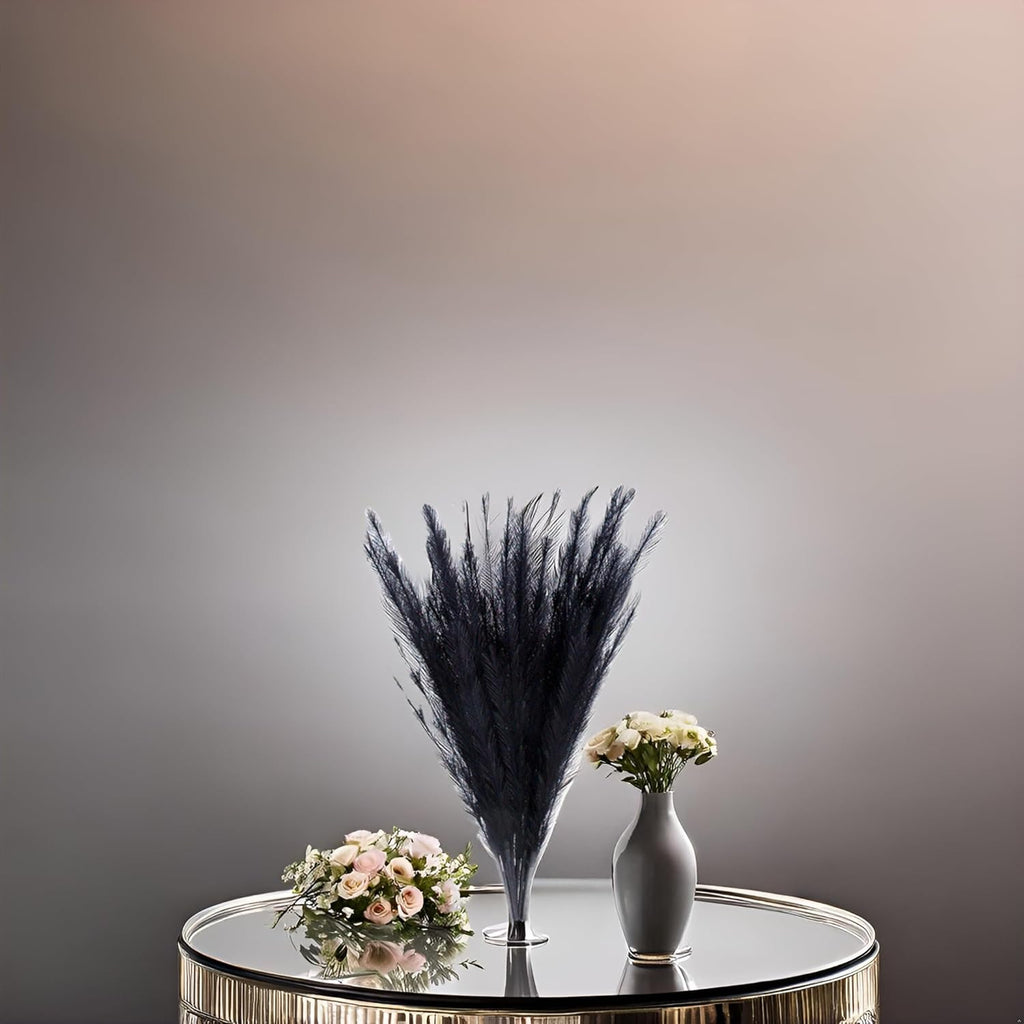 UiiziC Faux Pampas Grass 8 PCS 30"/76cm Dried Fluffy Artificial Flowers Ascendant Grass for Vase Fillers Wedding Party Bouquets Home Hotel Centerpieces Decor (Black)
