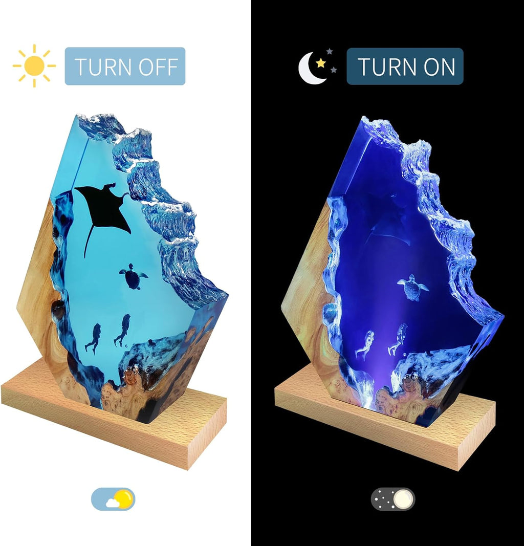 Epoxy Resin Lamp, Ocean Night Light,Artistry Home Decor Bedside Nightlight, Unique Resin Lighting, Nightstand Decorations for Bedroom, Suitable for Holidays（Devilfish）