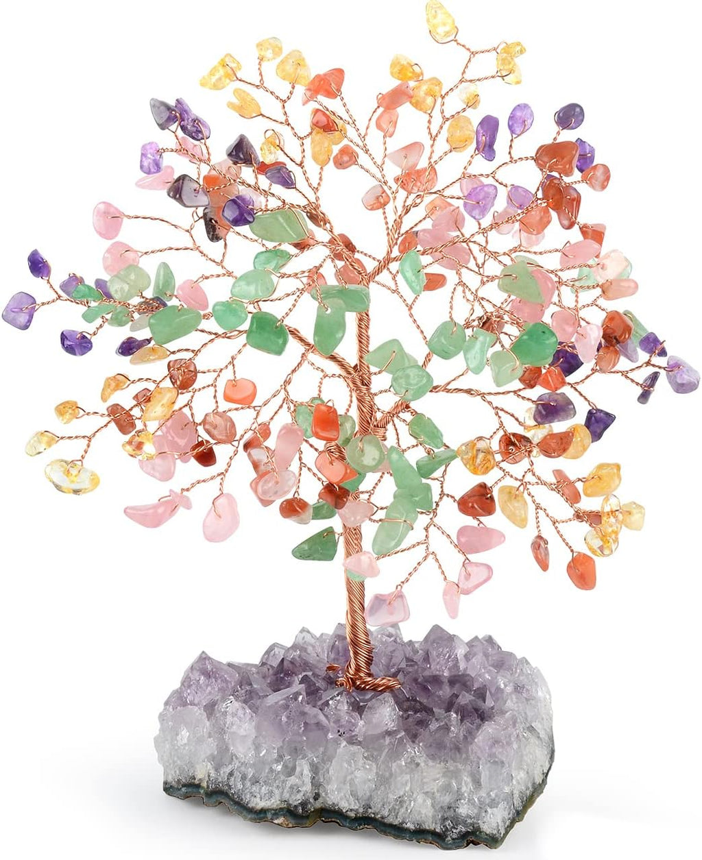 Gemstone Crystal Treeof Life,Chakra Tree Multi Stone Amethyst Cluster Base,Feng Shui Home Decor Bonsai Money Tree,Positive Energy Healing Crystals,Spriture Gift,Size 5.5"-6.3"