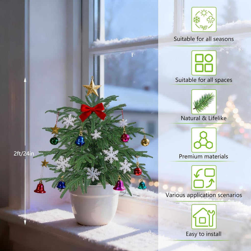 2FT Artificial Norfolk Pine Tree, 1pc Artificial Christmas Tree Faux Potted Plants for Front Porch Christmas Indoor Outdoor Decor