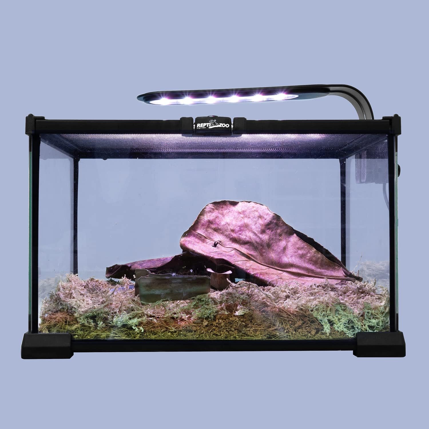 REPTI ZOO 5W Reptile Terrarium Light Fixture, Day and Night LED Clip Light for Reptile Tank, Full Spectrum White Bule Red Lights, 7 Light Modes Clamp Lamp