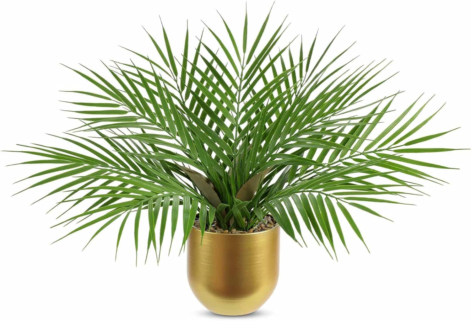 Briful Fake Plant 15.7’’ Artificial Palm Plant in Gold Pot Real Touch Faux Tropical Palm Tree Houseplant for Home Indoor Living Room Tabletop Balcony Decorations