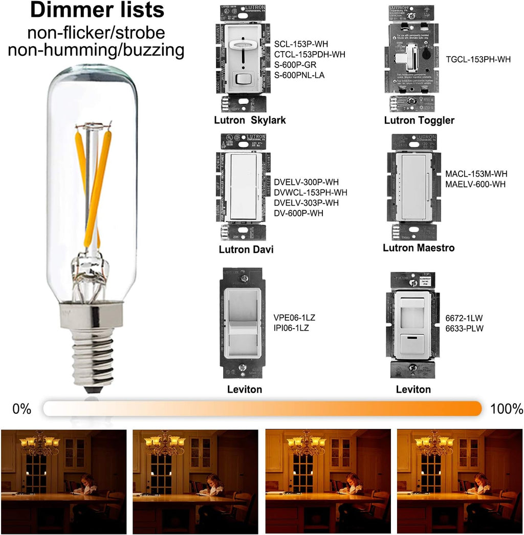 LiteHistory Dimmable T6 led Bulb 25W Candelabra led 2700K Clear 200lm 2W e12 T25 led Bulb 6Pack