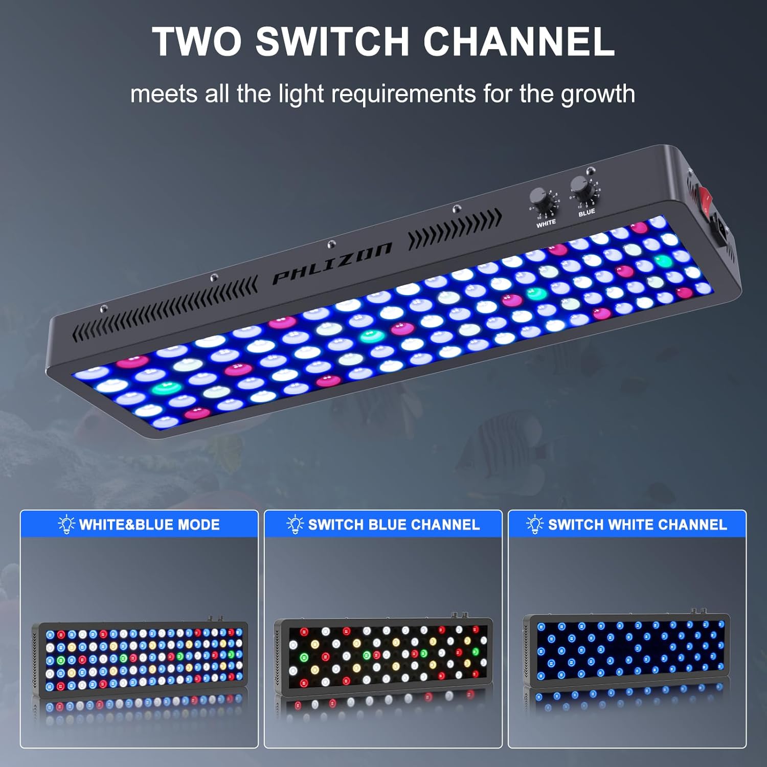 Phlizon 300W Dimmable Full Spectrum Aquarium LED Light Fish Tank Light with Daisy Chain Function for Saltwater Freshwater Coral Reef Fish Tank (28"x8.5"x2.4")