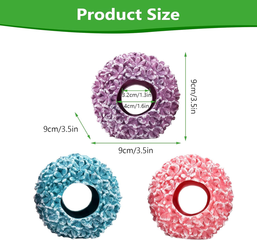3-Pack Flowerball Aquarium Decorations Resin-Set of Hollow Floral Fish Tank Ornaments with Hiding Space-Approx. 3.5" L x 3.5" W x 3.5" H Each(Flowerball-3pcs)