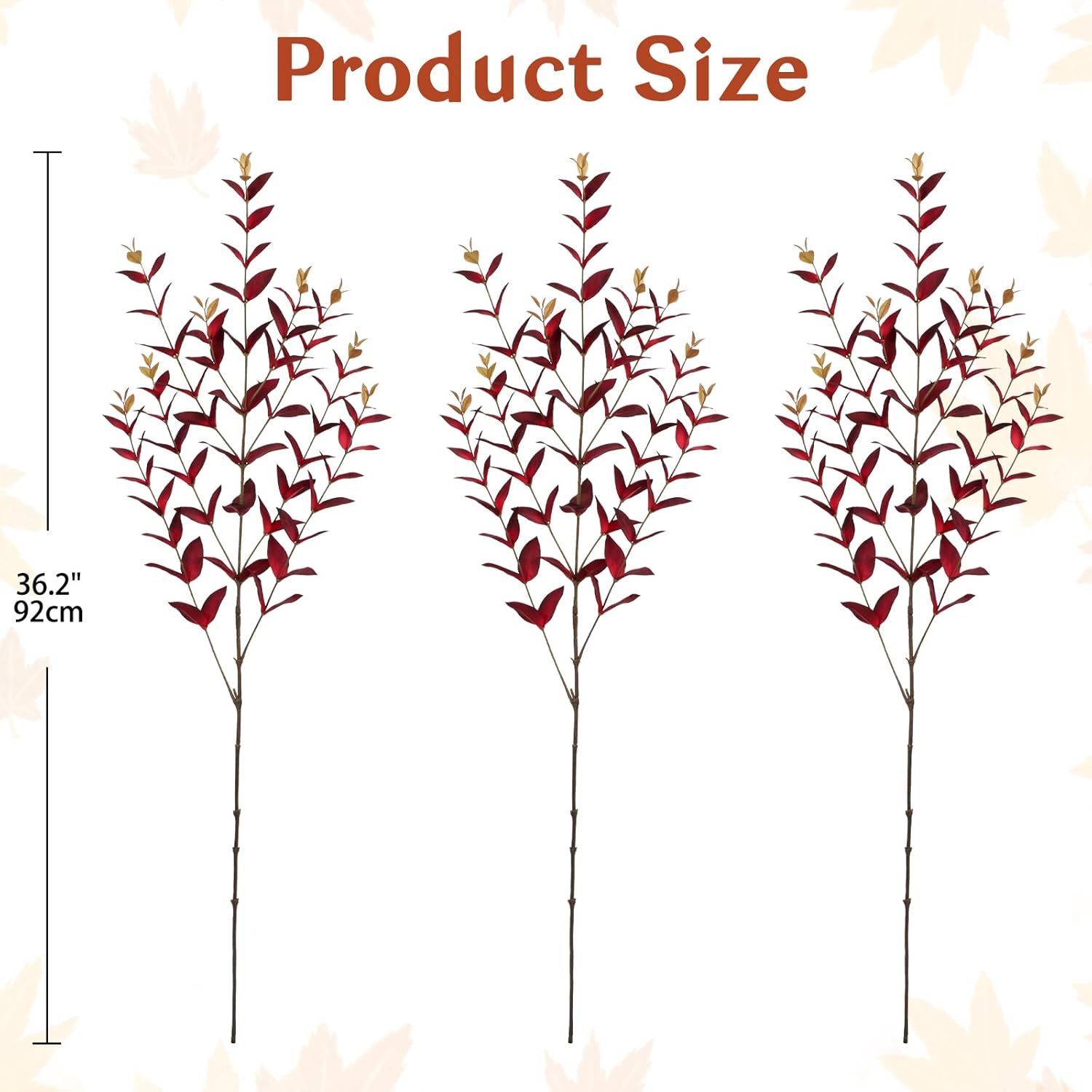 Briful 3PCS Artificial Fall Stems – 36.2" Long Stem Burgundy Leaf Branches, Autumn Foliage Branch for Fall Vase Filler, Thanksgiving Centerpiece, Harvest & Farmhouse, Christmas Decoration