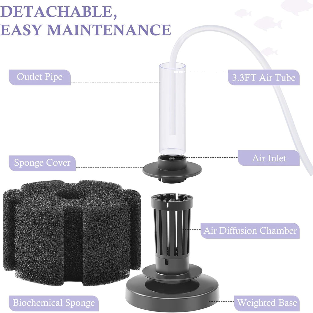 FEDOUR Aquarium Sponge Filter, Ultra Quiet Aeration Bio Sponge Filters for Breeding Fry Shrimp Betta Fish Tank, Efficient Submersible Aquarium Filter for up to 100Gallon Tank (M for up to 50gallon)