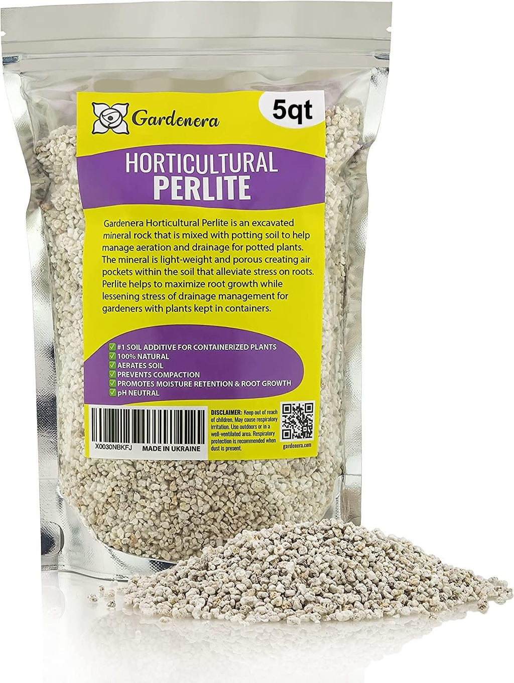 GARDENERA Premium Organic Perlite - Medium Grade - Horticultural Soil Amendment for Indoor & Outdoor Container Plants for Drainage Management and Enhanced Growth - 5 Quart