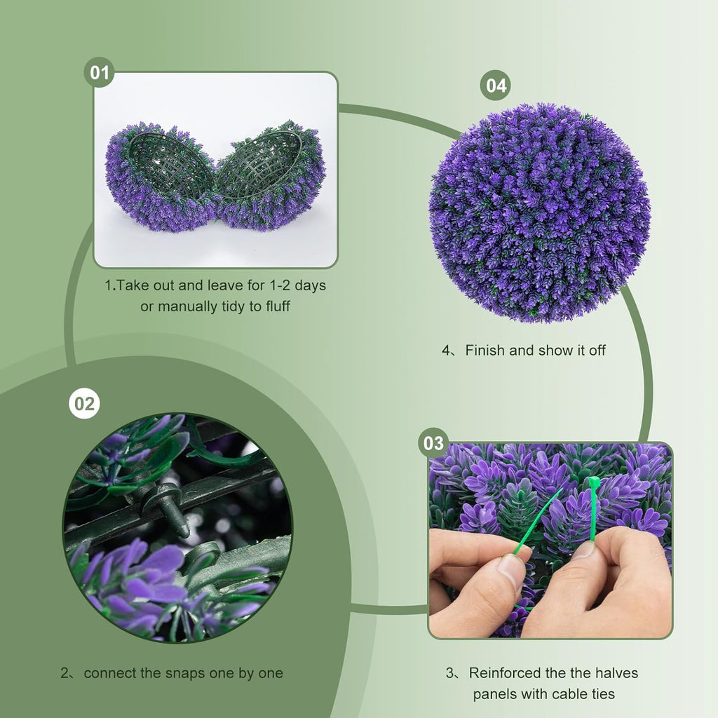 16.7 Inch Artificial Pine Cone Topiary Balls Set of 2, Purple Boxwood Balls with 7 Layers Leaves UV Protection Faux Evergreen Plants Outside Decor for Porch Garden Backyard