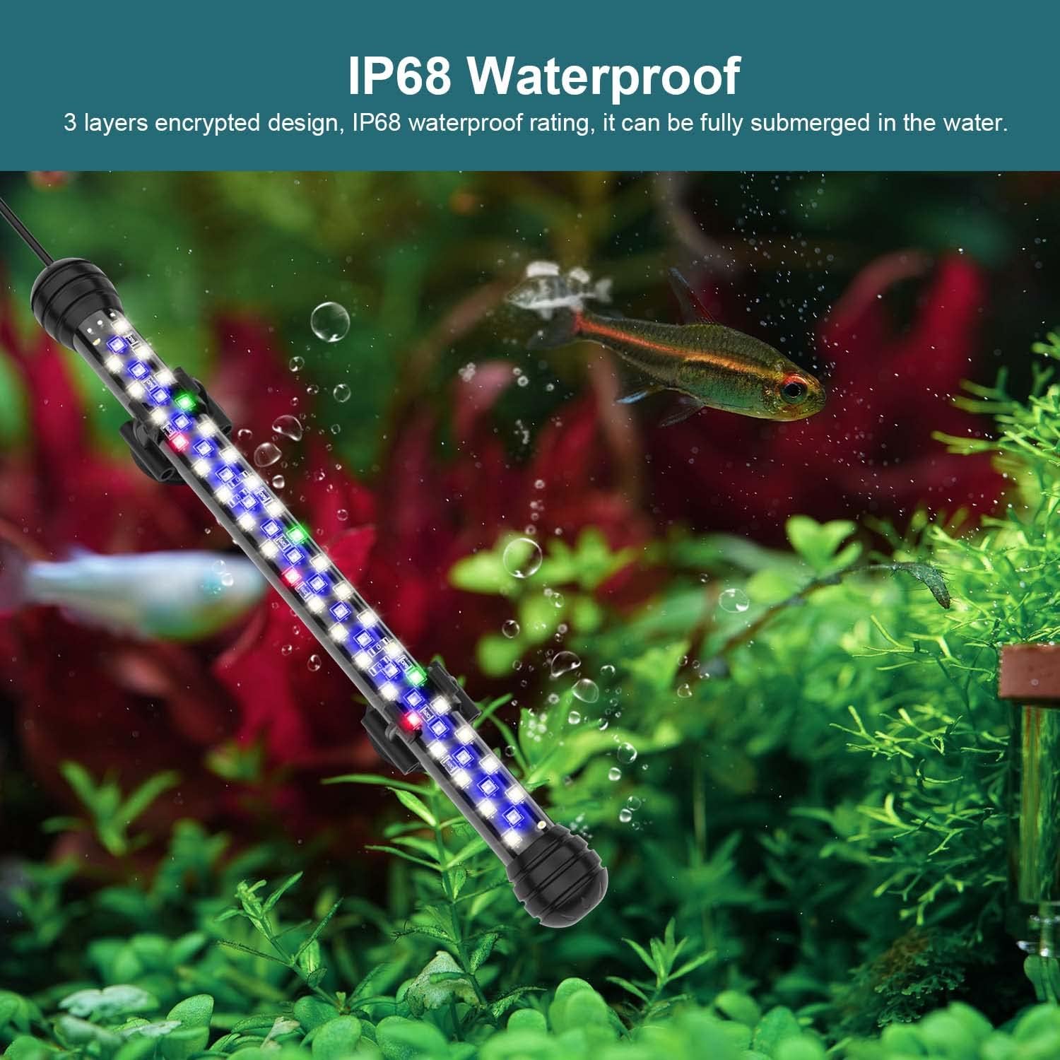 SEAOURA Led Aquarium Light with Timer, Submersible Aquarium Plant Light, Fish Tank Light with Auto On/Off, 3 Lighting Modes, Adjustable Brightness (11 inch for 12-23inch Planted Tank), 7W