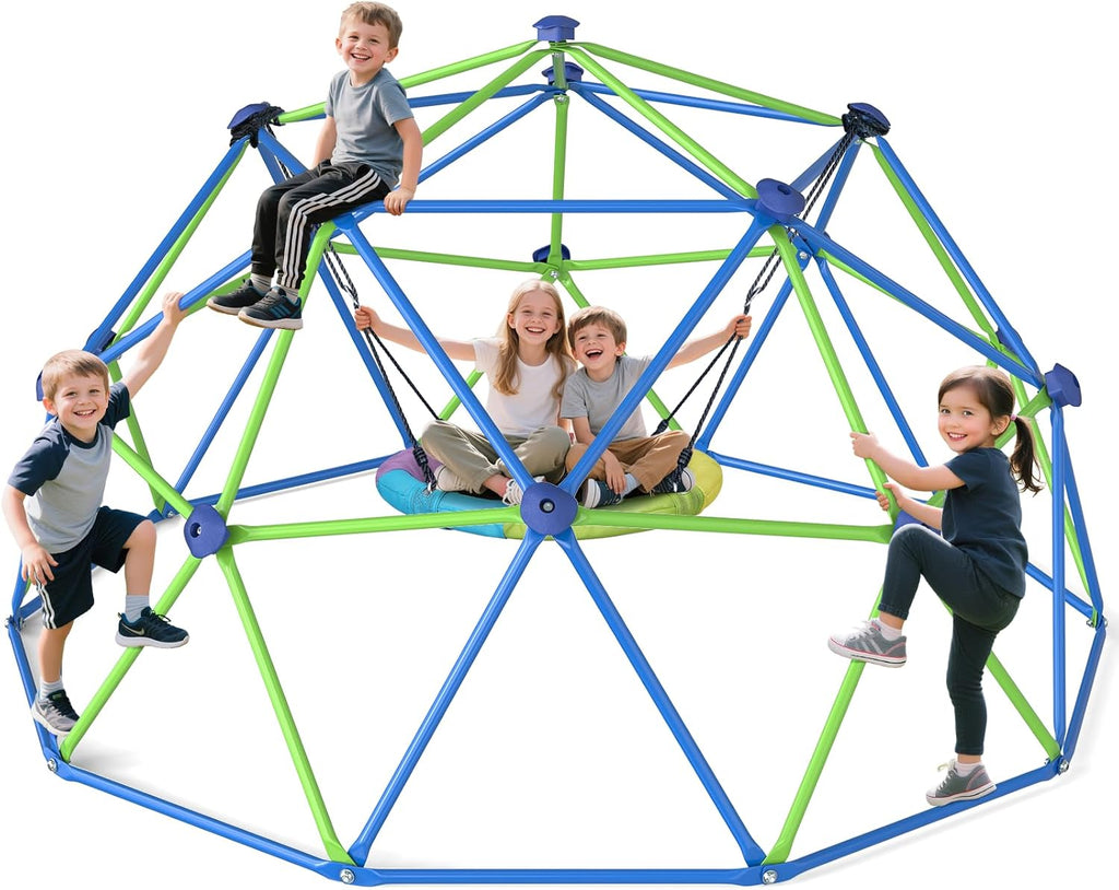 GIKPAL Climbing Dome, 10FT Dome Climber with Canopy Monkey Bars for Kids 3 to 10 Outdoor Play Equipment, Supports up to 1000lbs Jungle Gym, Anti-Rust, Easy Assembly, Gift for Kids - Blue+Green