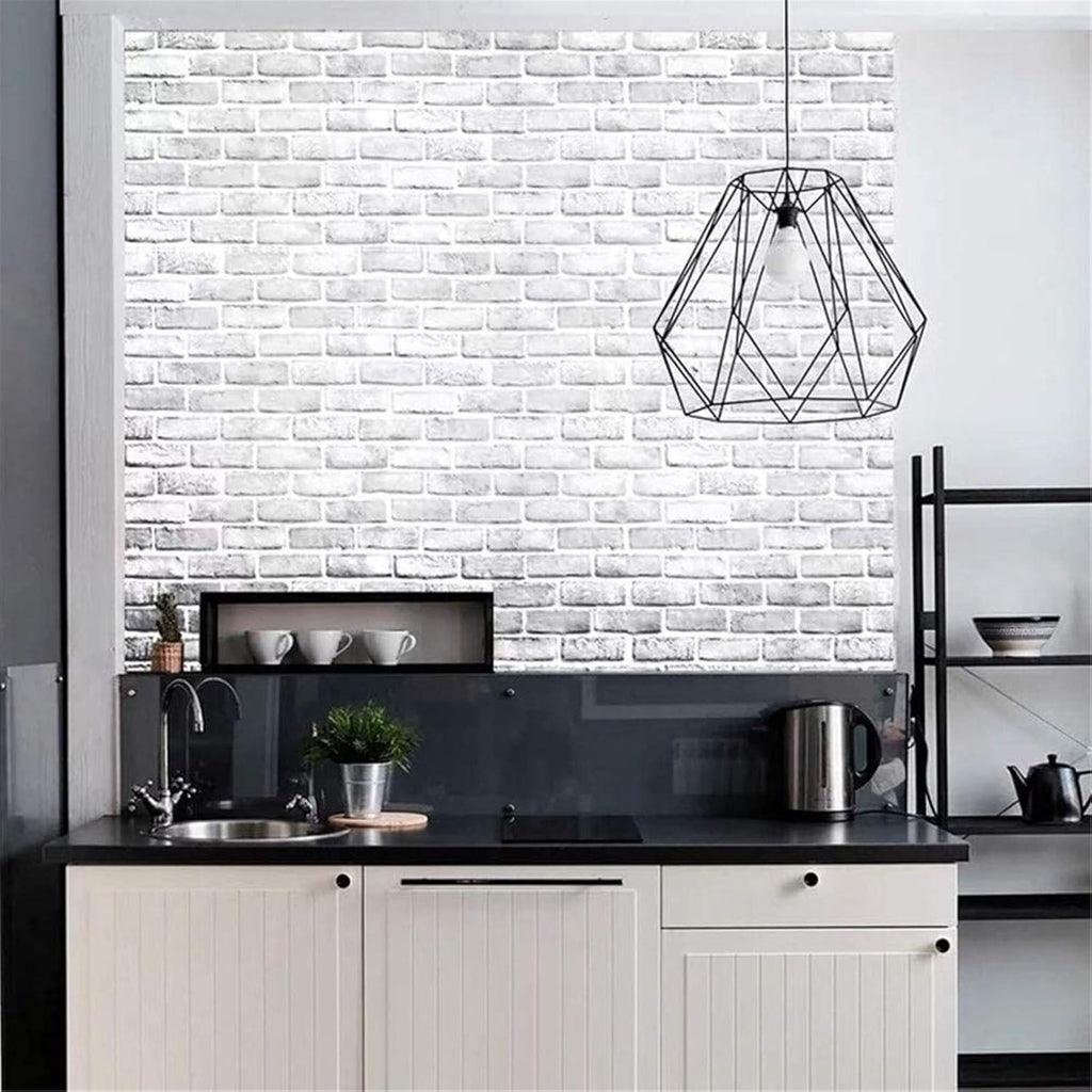 Yancorp 10ft White Gray Brick Wall Paper Peel and Stick Wallpaper Brick Vinyl Wrap,Self-Adhesive Paper Backsplash Kitchen Living Room