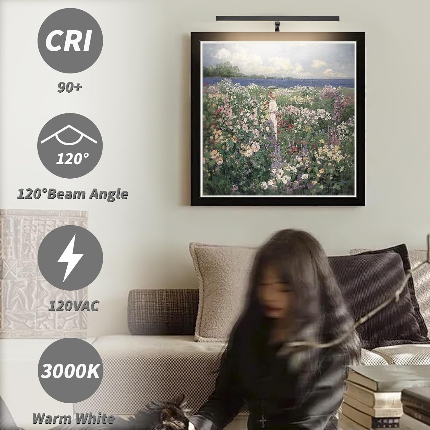 Picture Lights for Paintings Plug in, 16" 4W Adjustable LED Picture Light Art Light with Timer, Remote Control Gallery Painting Wall Light for Picture Display Frame Dartboard Art Work (Black)