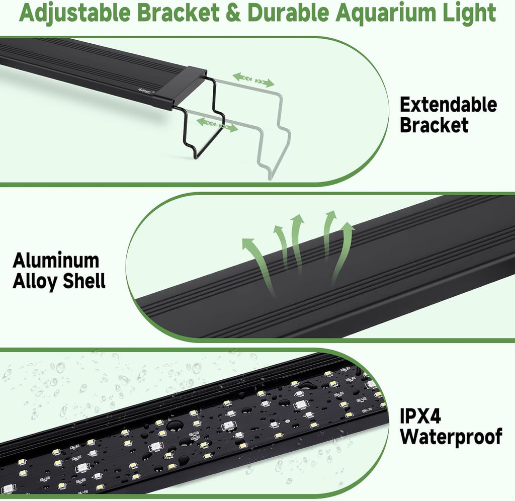 hygger LED Aquarium Light with Timer, 15W Full Spectrum Fish Tank Plant Growth Lamp, 24 H Remote Control, Adjustable Brightness & 10 Colors, Extendable Bracket, Power-Off Memory, Fits 12-18 Inch Tank