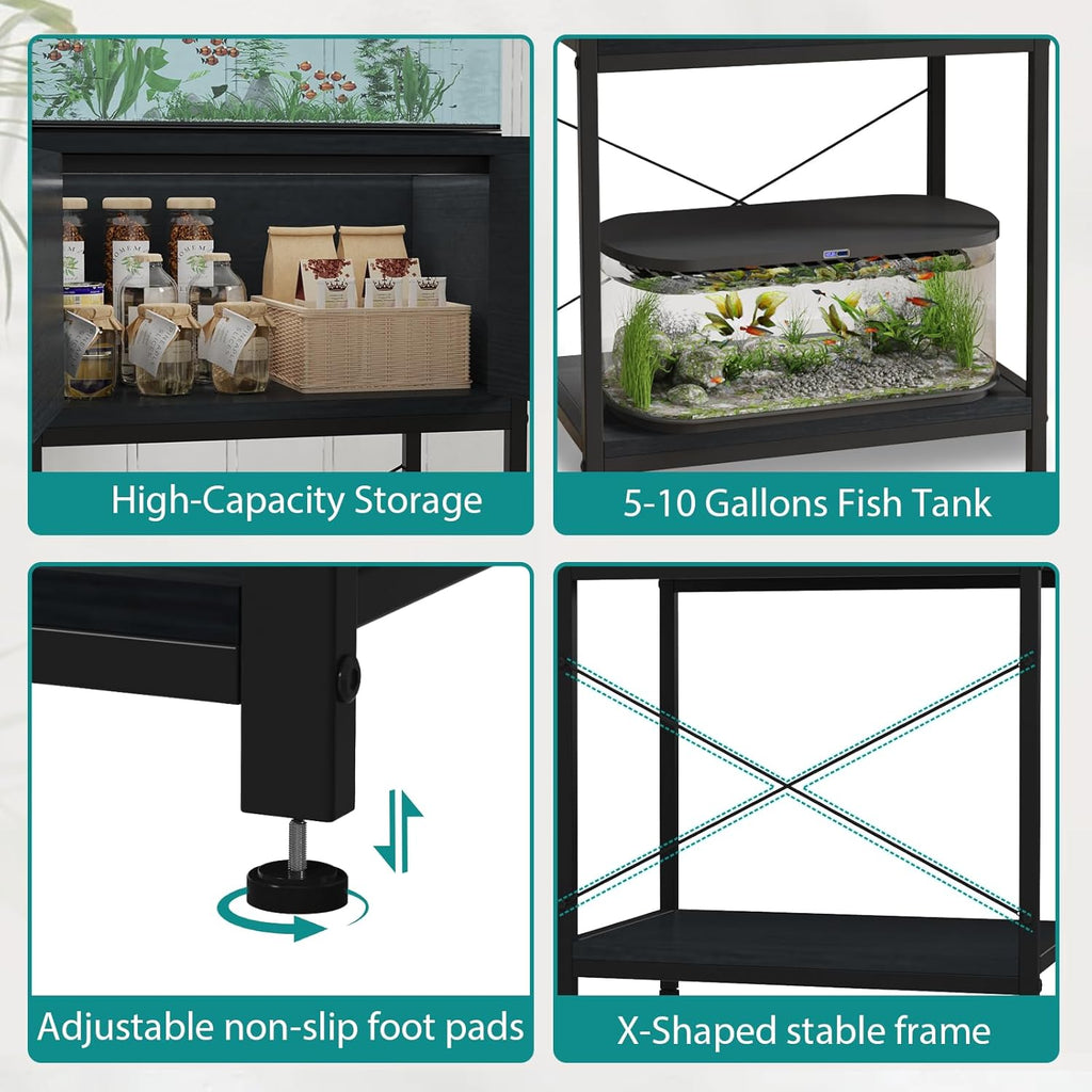 TFK 5-10 Gallon Fish Tank Stand, Aquarium Stand with Cabinet Storage for Aquarium Stand, Cabinet for Fish Tank Accessories Storage, Heavy Duty Tank Stand for Home Office Turtle Reptile Tank Stand