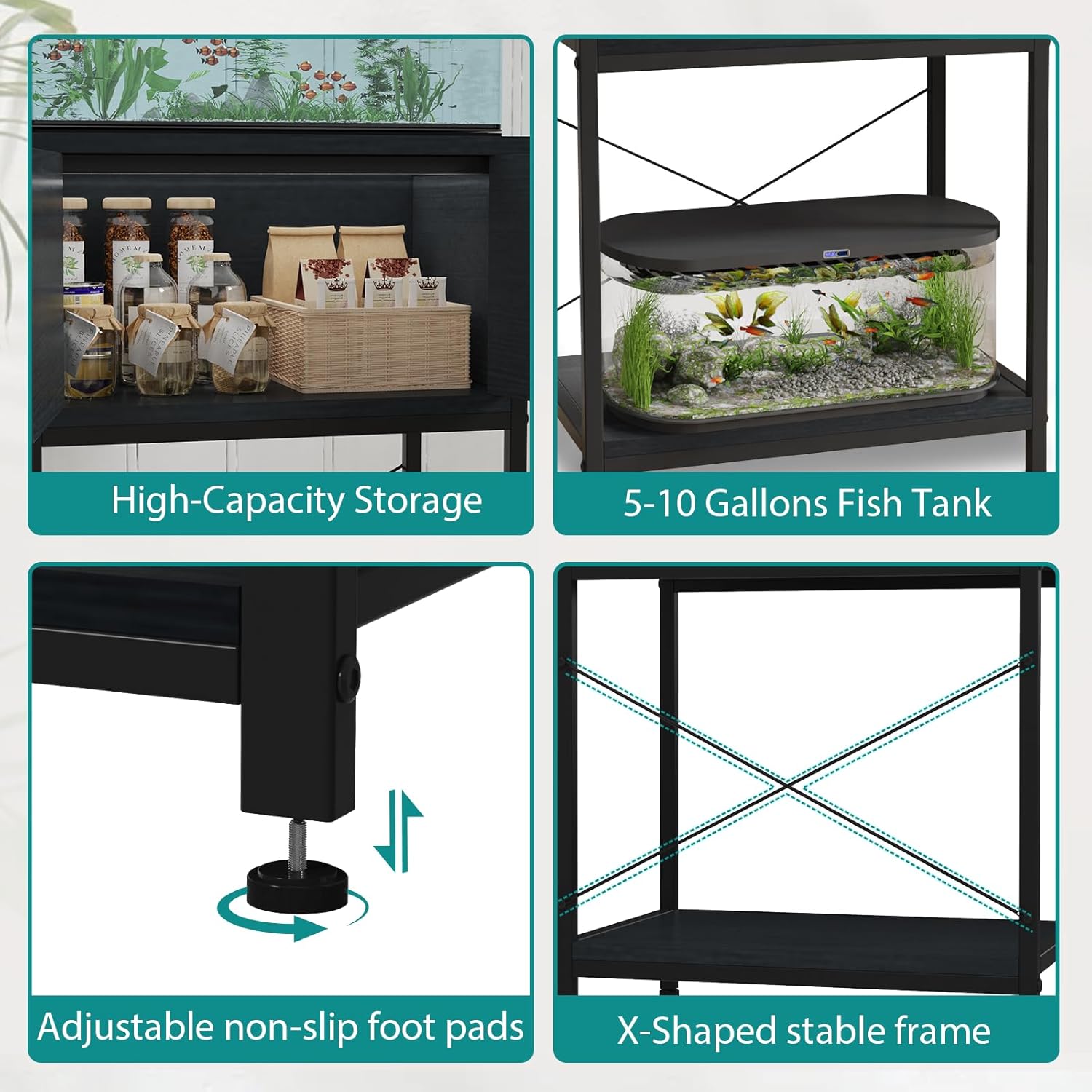 TFK 5-10 Gallon Fish Tank Stand, Aquarium Stand with Cabinet Storage for Aquarium Stand, Cabinet for Fish Tank Accessories Storage, Heavy Duty Tank Stand for Home Office Turtle Reptile Tank Stand